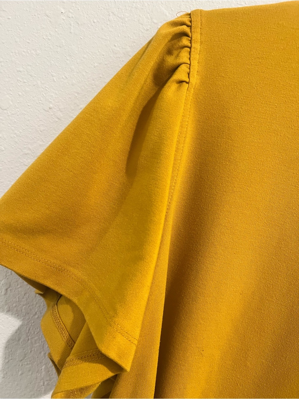 Ann Taylor Mustard Yellow Flutter Sleeve Tee